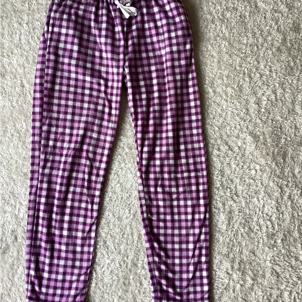 Purple and White Gingham Pajama Bottoms with Elastic Waistband